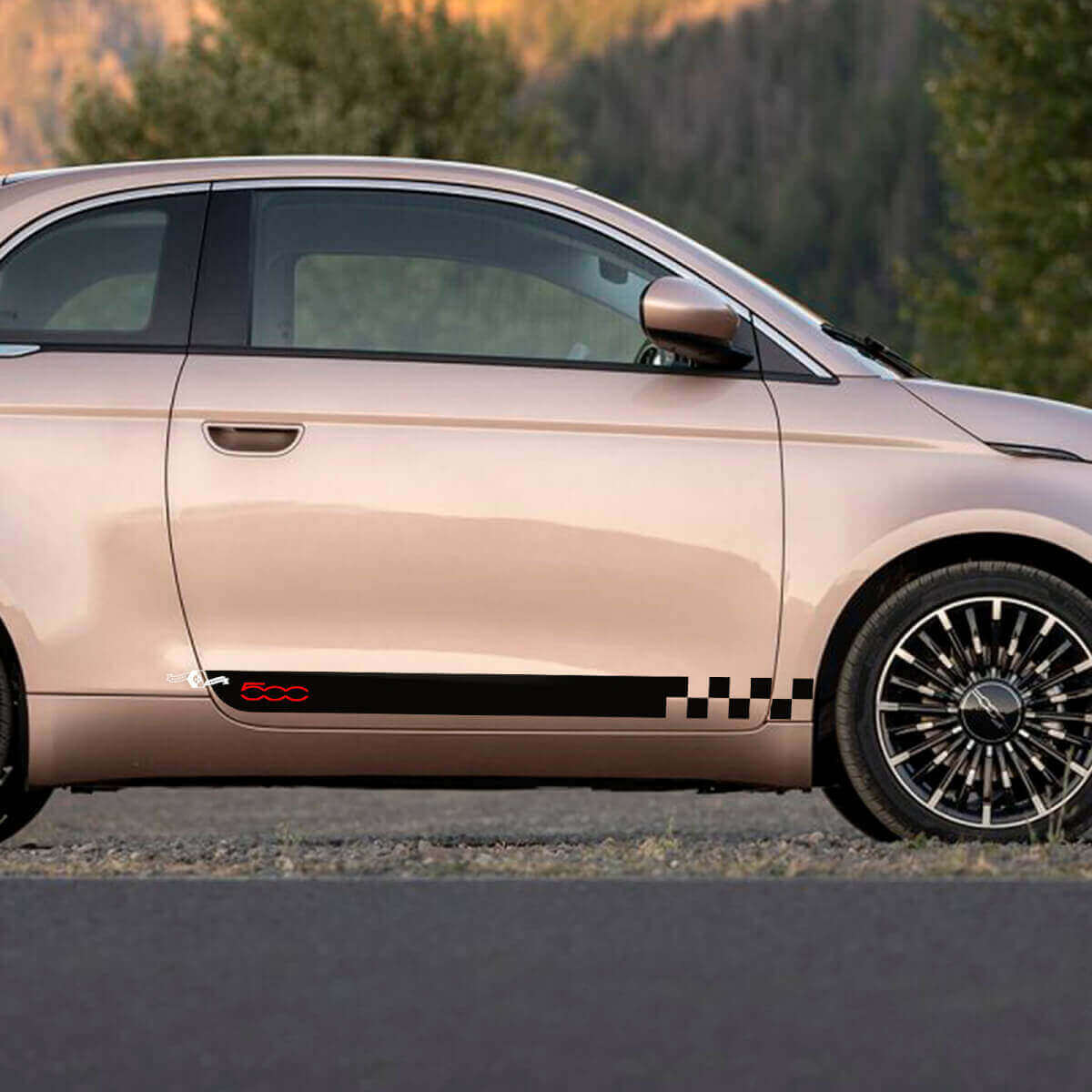 Calcomanías decorativas de franja lateral ajedrezada 500 para panel de cubierta para Fiat 500