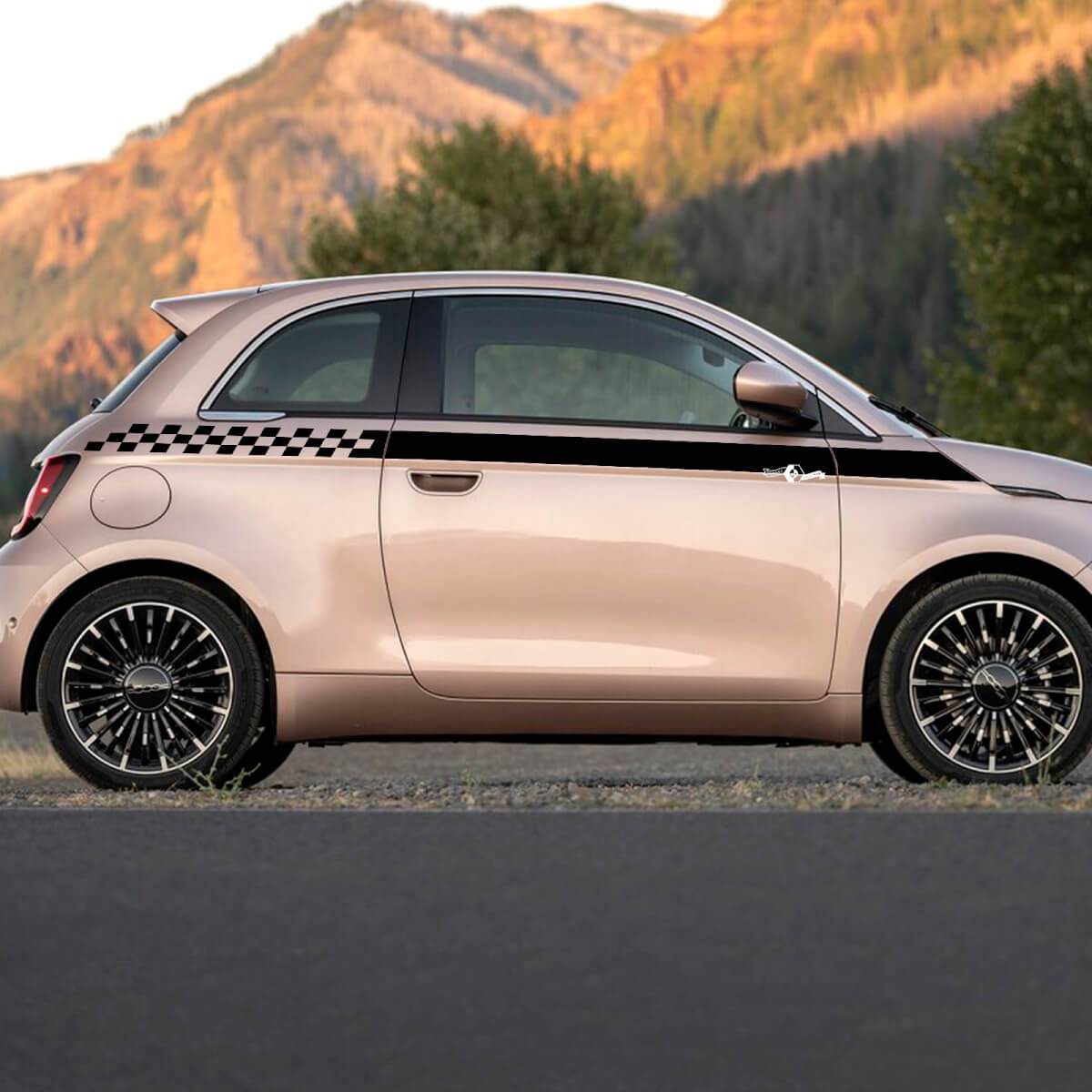 Rayas gráficas de calcomanía a cuadros de panel de rocker a cuadros para Fiat 500
