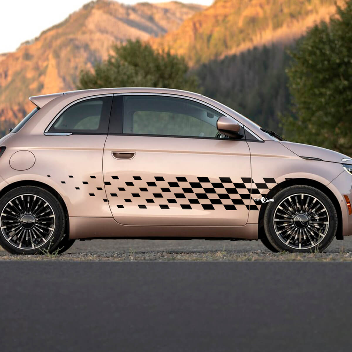 Rayas gráficas de calcomanía a cuadros de panel de rocker a cuadros para Fiat 500
