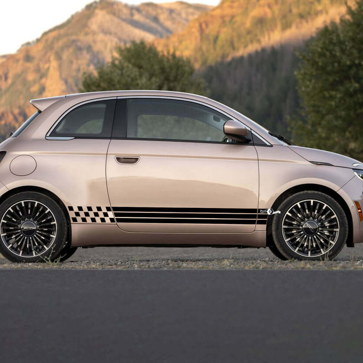 Panel de balancín Puertas a cuadros de la bandera de la bandera Rayas gráficas de calcomanía para Fiat 500
