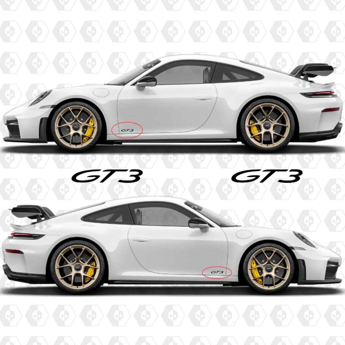 Calcomanía de emblema GT3 para la parte trasera y laterales del Porsche 911 GT3
