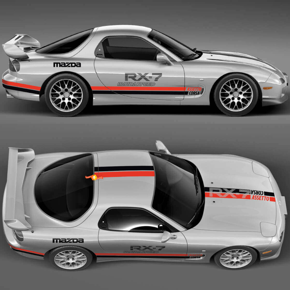 Kit completo de calcomanías de rayas laterales para capó - Calcomanía de vinilo personalizada para Mazda RX-7 Sport
