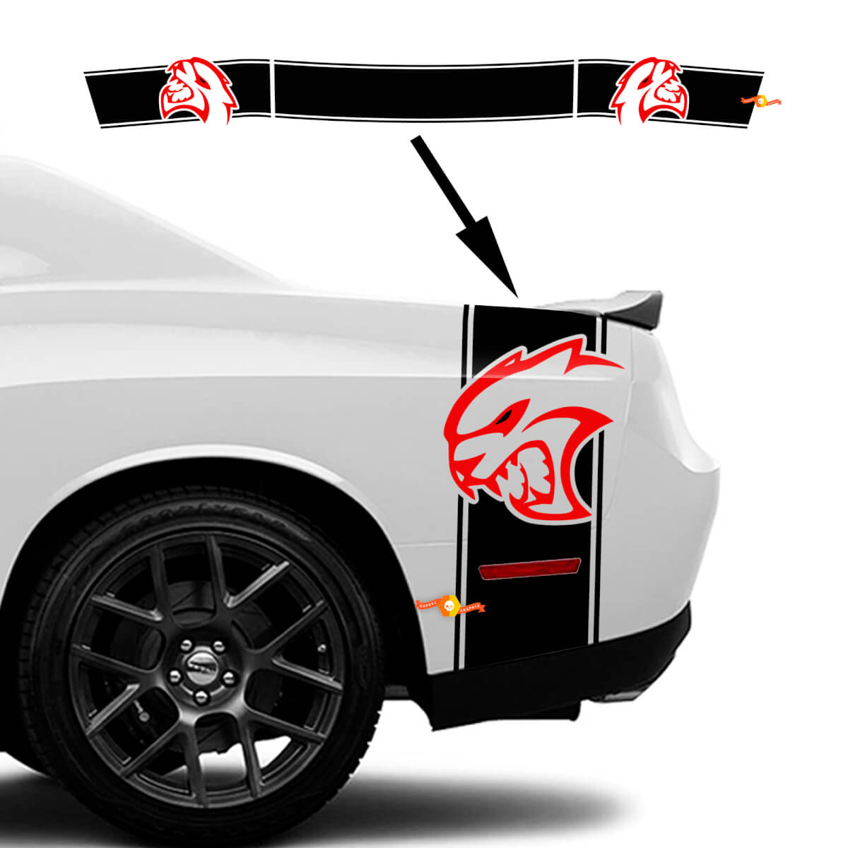 Banda lateral y trasera Calcomanía adhesiva roja HELLCAT para Dodge Challenger
