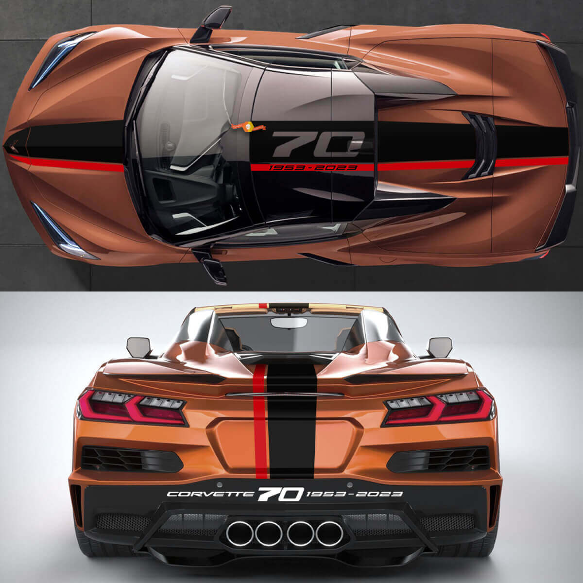 Kit de calcomanías, pegatinas y franjas del 70 aniversario para Chevrolet Corvette convertible C8
