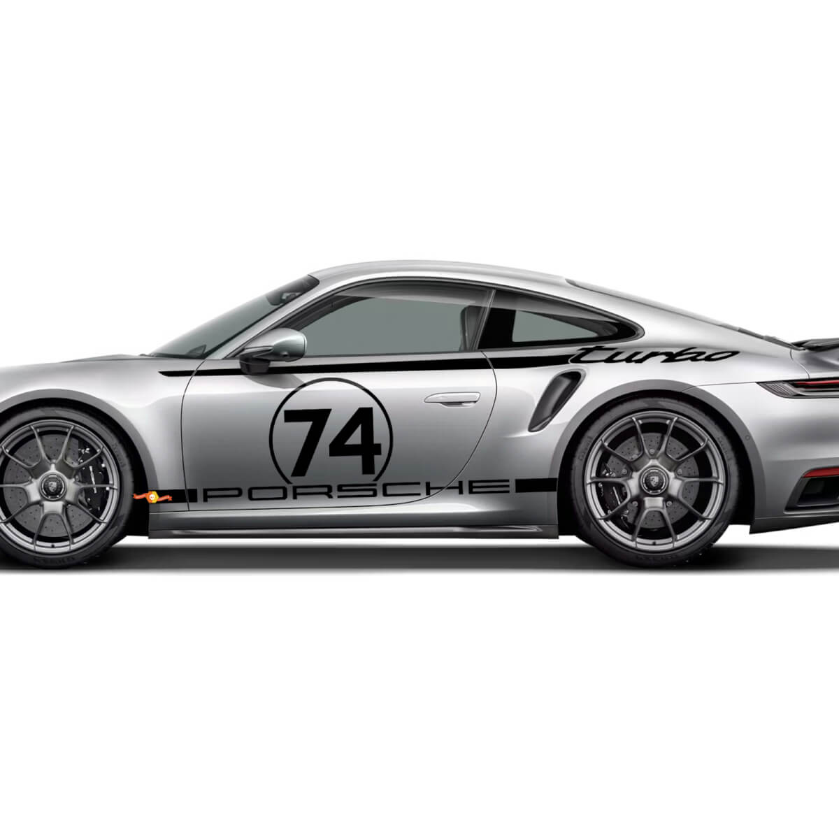 Kit de calcomanías con rayas de diseño Heritage para el lateral del Porsche 911 Turbo S 992.2 Edición 50 Aniversario 2025.
