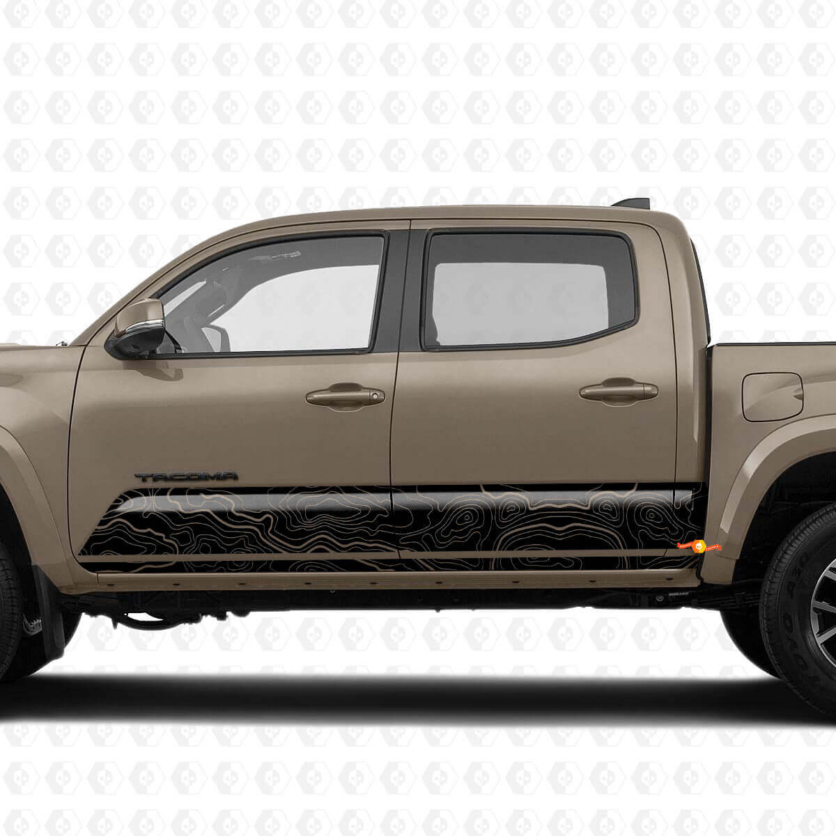 Calcomanía de vinilo con diseño de mapa topográfico en los laterales del panel de la roca que se ajusta al Toyota Tacoma

