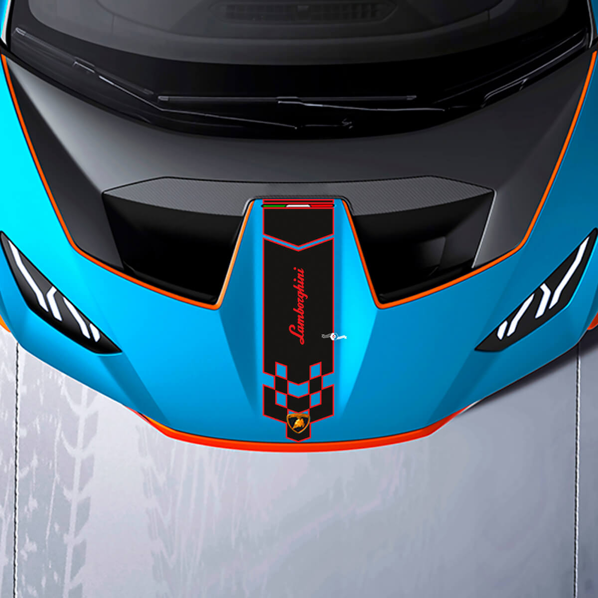 Calcomanía de vinilo a cuadros para capó de carreras para Lamborghini STO
