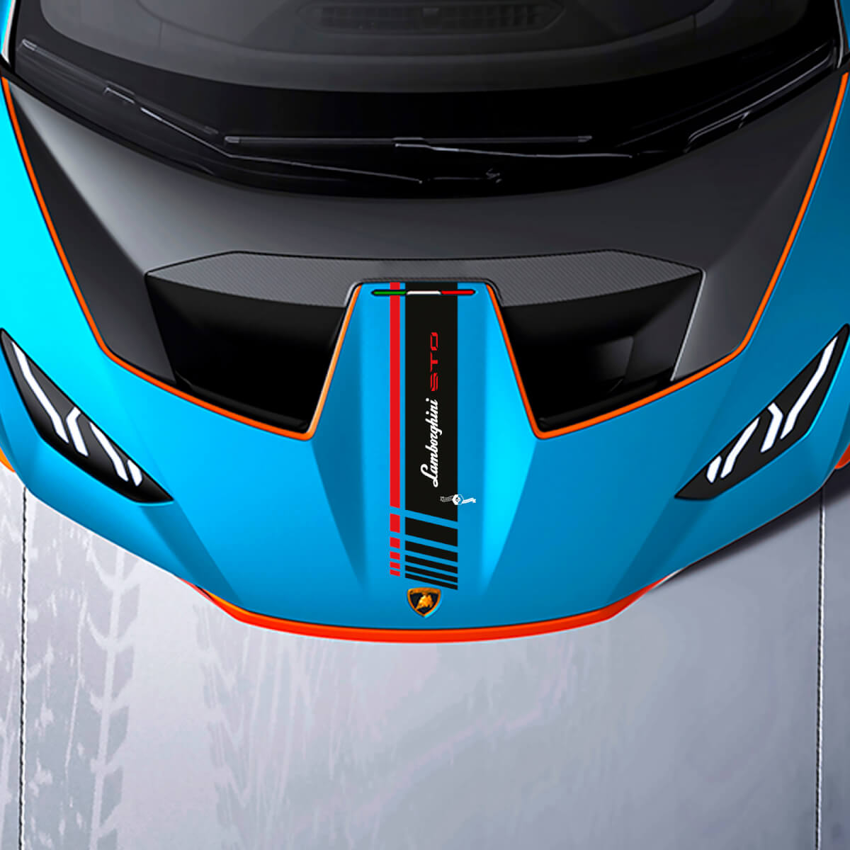 Franja a cuadros central del capó Vinilo de carreras Calcomanía gráfica para Lamborghini STO
