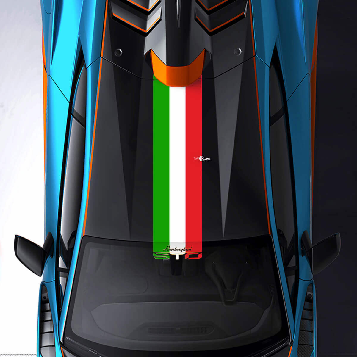 Calcomanía adhesiva de vinilo de rayas estilo bandera italiana STO para techo y parabrisas Lamborghini Huracán 2021-2024