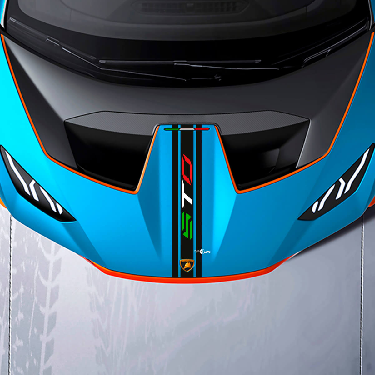 Franja central del capó Logo STO Vinilo de carreras Calcomanía Gráfica para Lamborghini STO
