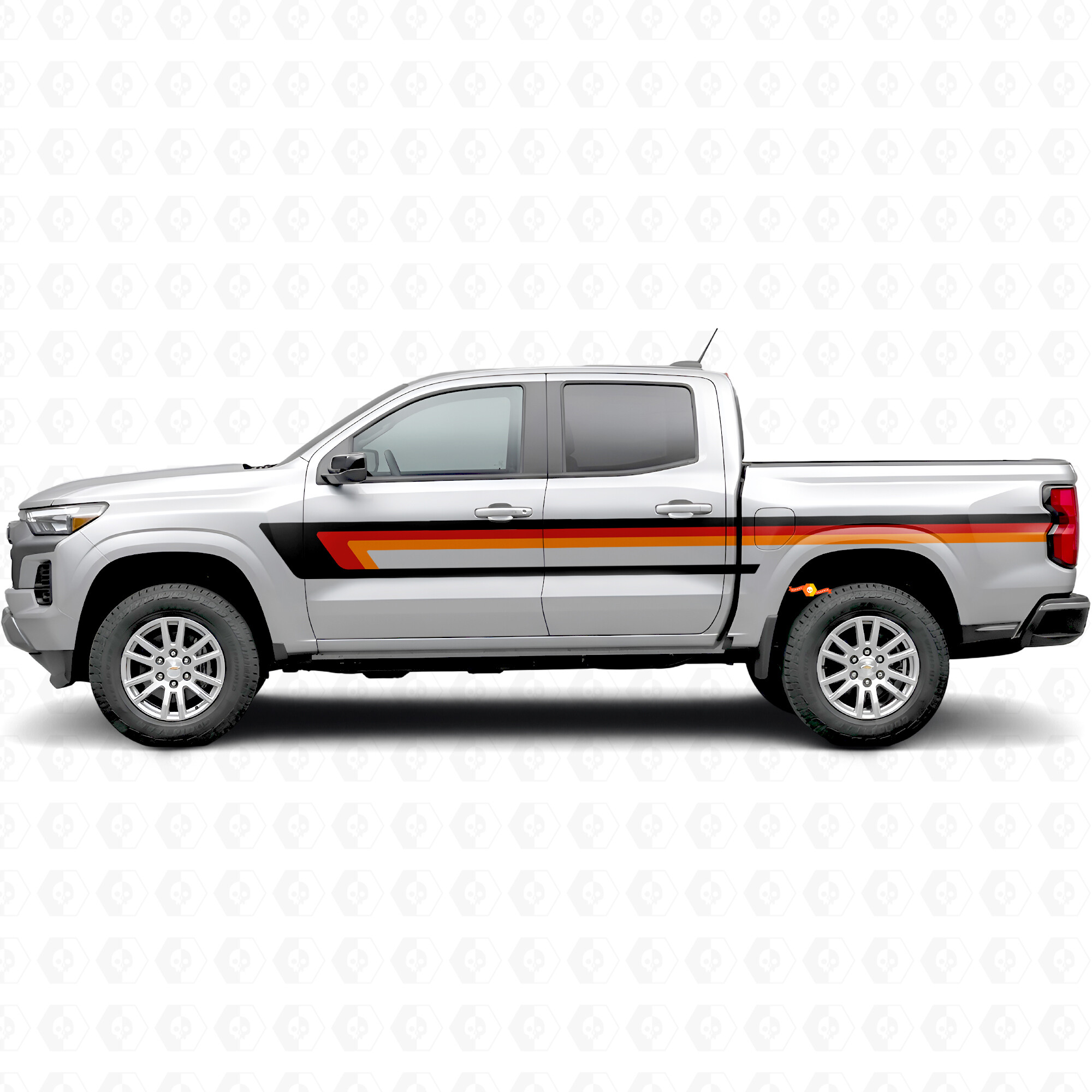 Franjas de vinilo retro superiores en la línea del cinturón de la puerta y el lateral de la caja para Chevrolet Colorado 3rd Gen 2023-2026