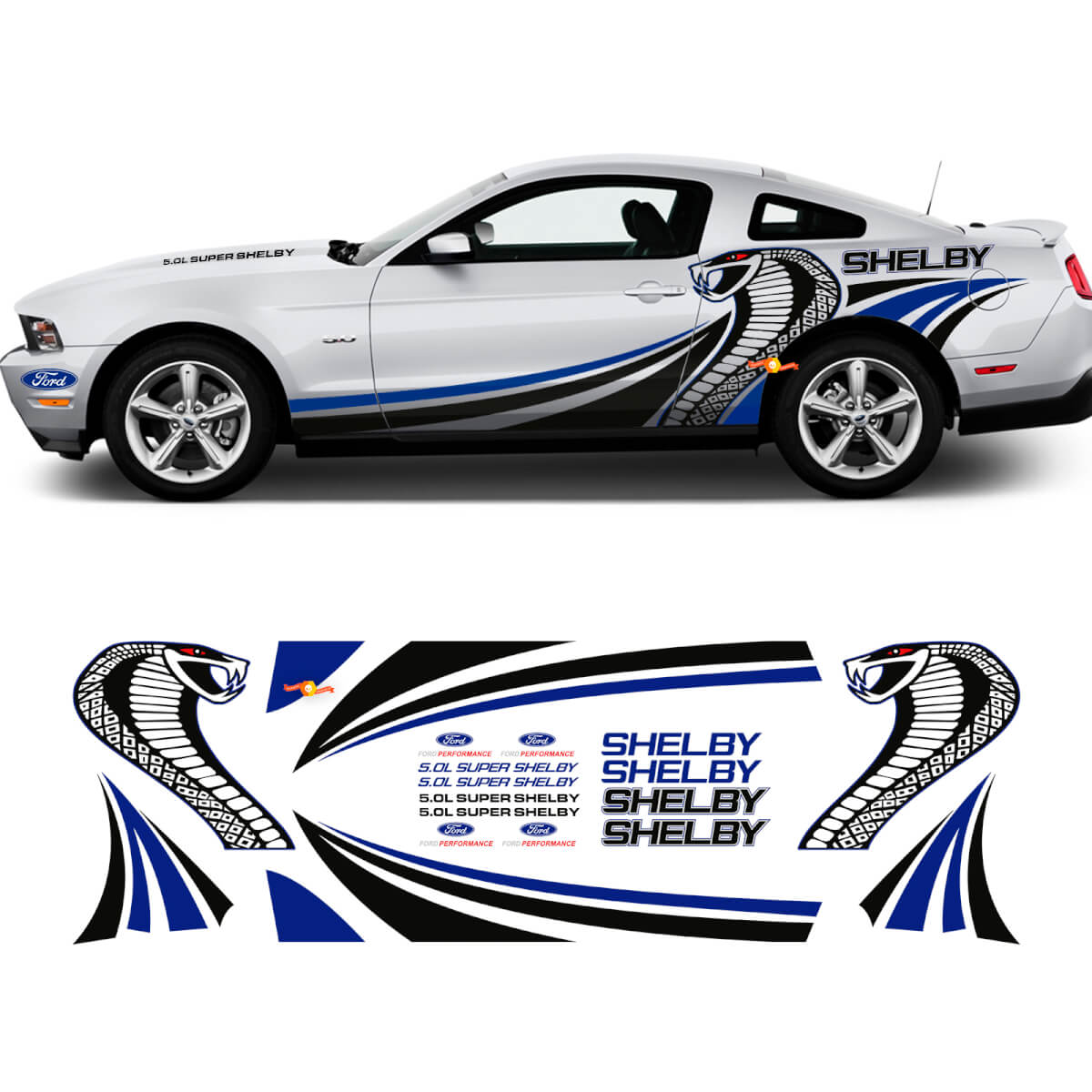 Calcomanías gráficas laterales SHELBY Kit de carreras para Ford Mustang