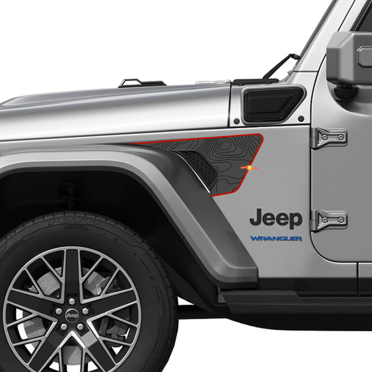Calcomanía de vinilo para la rejilla de ventilación del guardabarros del mapa topográfico de la Línea Roja Delgada para Jeep Wrangler JL JLU Gladiator