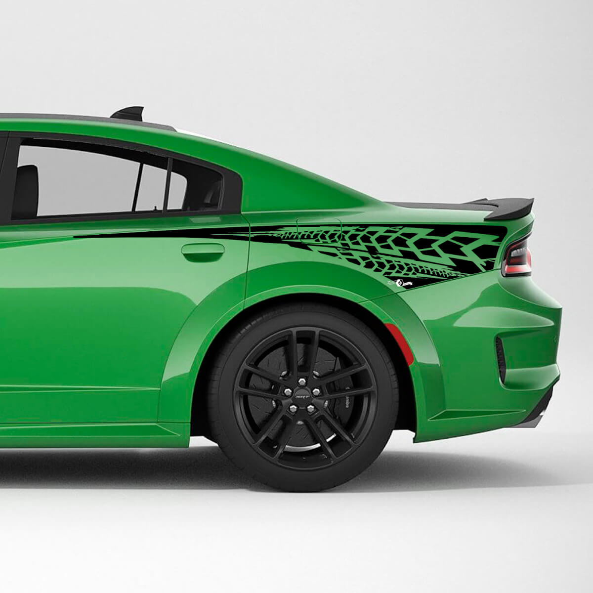 Pegatina de vinilo de franja lateral del cuarto trasero de huellas de neumáticos para Dodge Charger
