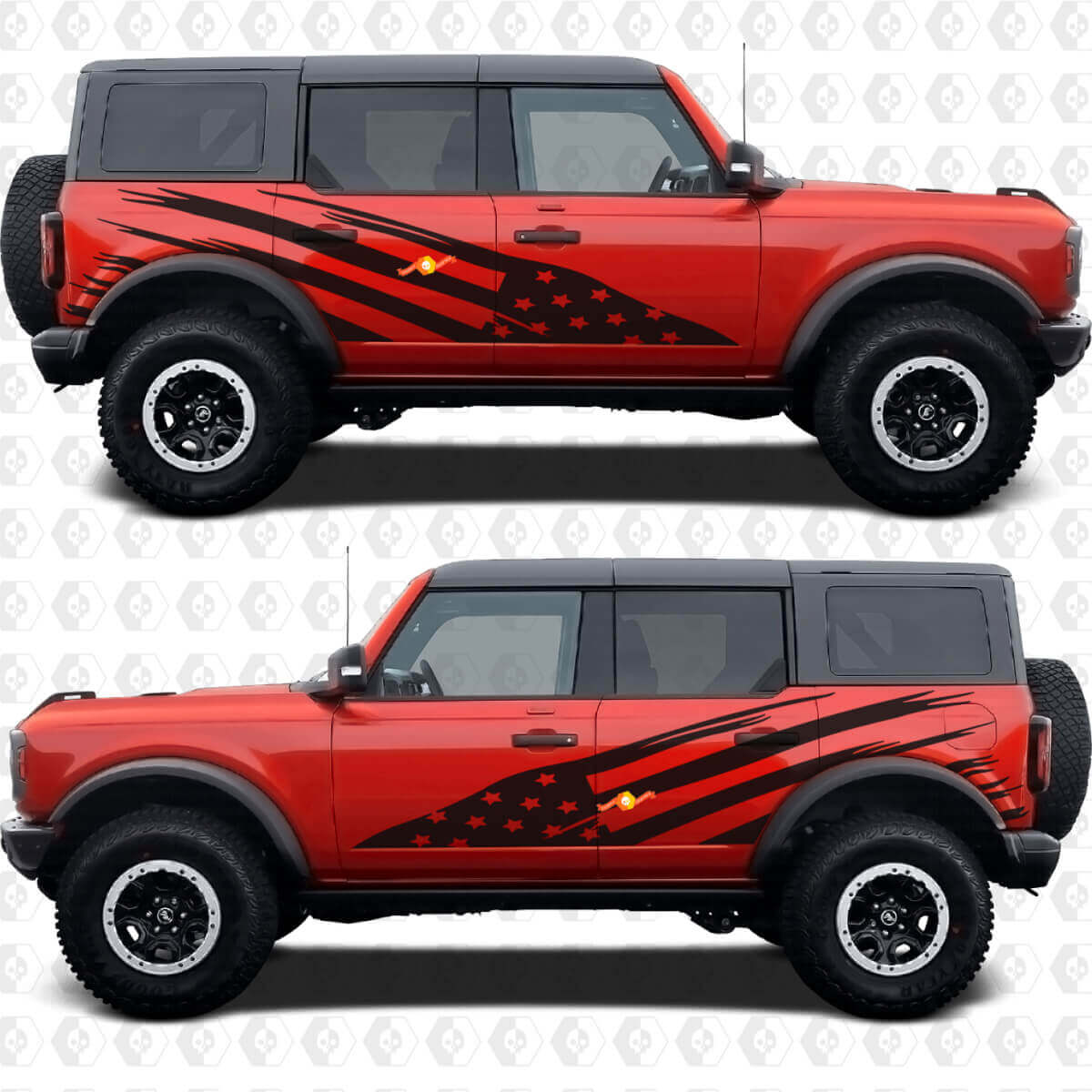 Side Doors USA US Flag Distress Splash Graphics Decals Stickers for Ford Bronco