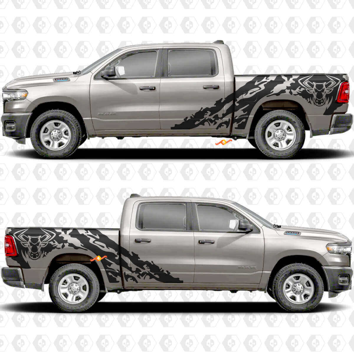 Pegatinas adhesivas de puertas laterales con diseño de cabeza de toro para Dodge RAM 1500 2500 3500