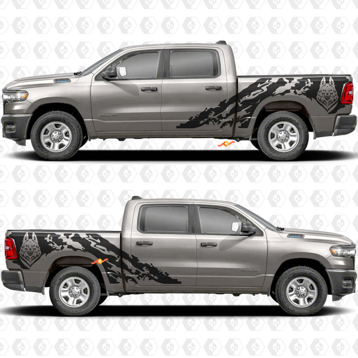 Pegatina de vinilo Wolf Mud Splash para guardabarros de Dodge Ram 1500