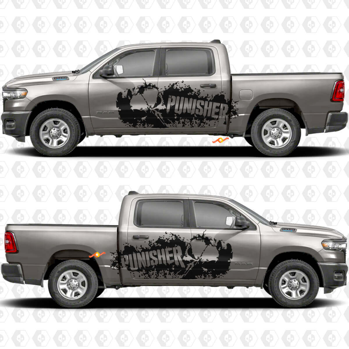 Calcomanía Vinilo Lateral Salpicadura de Barro con Calavera Punisher para Dodge Ram 1500