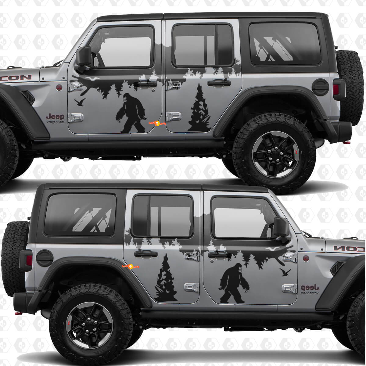 Montañas Naturaleza Yeti Sasquatch Puertas Laterales Rayas Vinilo adhesivo calcomanía para Jeep Wrangler