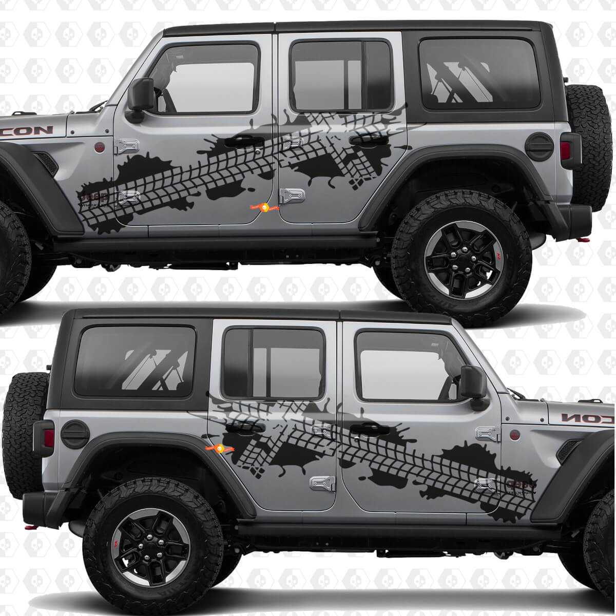Calcomanía adhesiva de vinilo con rayas de puertas laterales con huellas de neumáticos para Jeep Wrangler