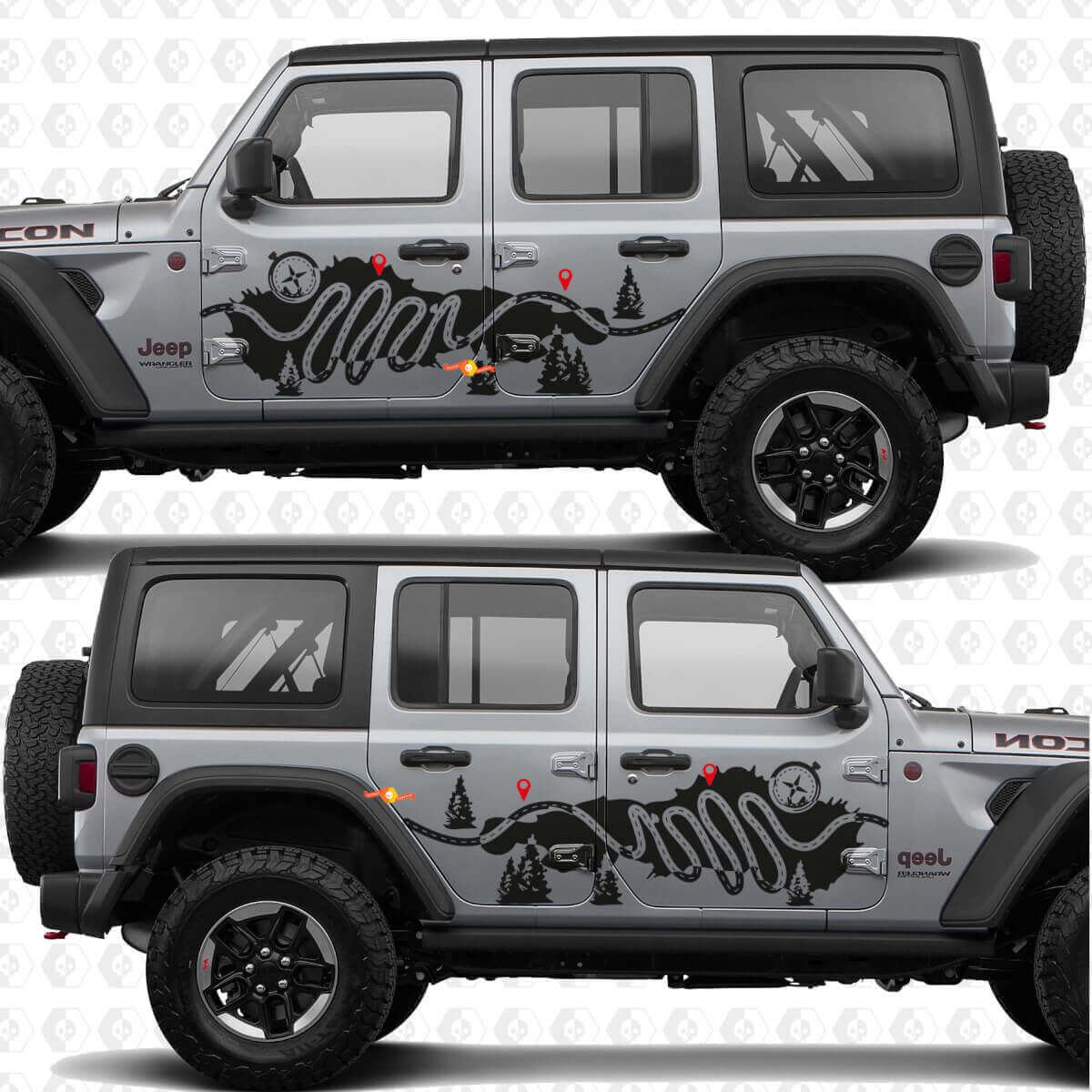 Adhesivo de vinilo lateral con brújula y mapa de senderos para Jeep Wrangler