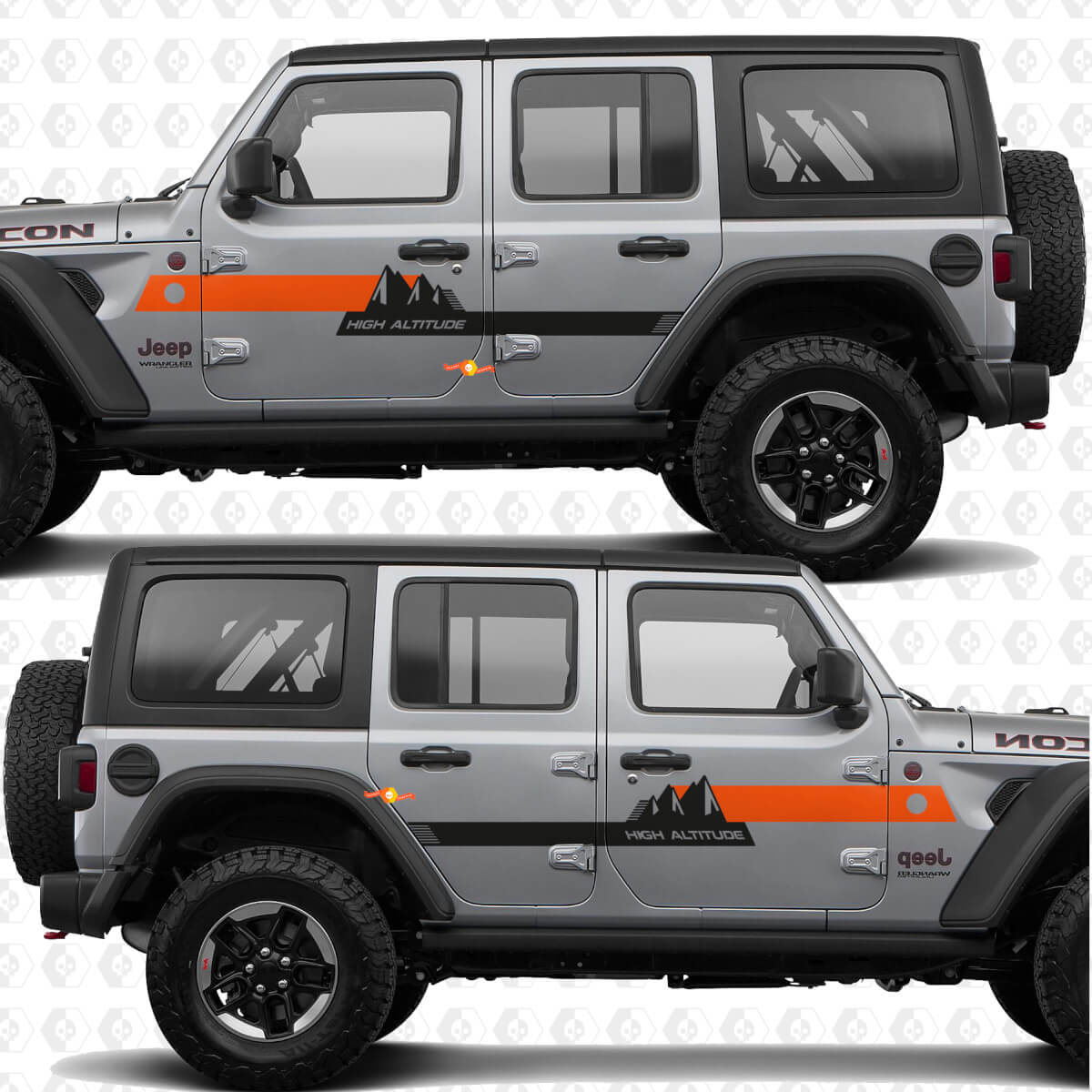 Texto Personalizado Montañas Rayas de Gran Altitud Vinilo adhesivo para Puertas Laterales para Jeep Wrangler
