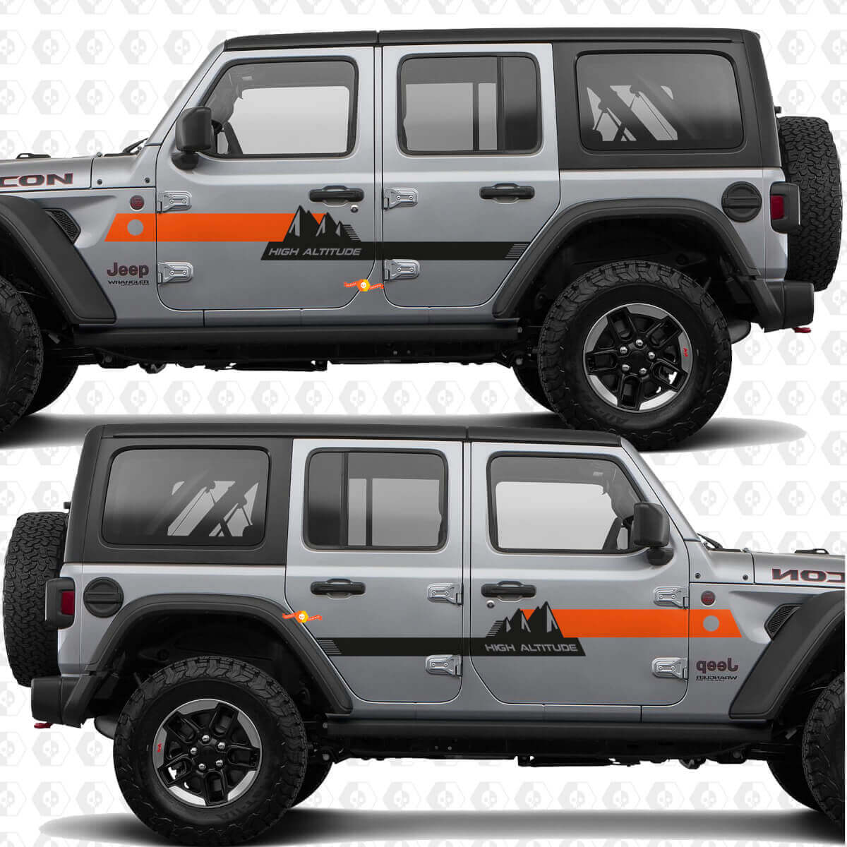 Texto Personalizado Montañas Rayas de Gran Altitud Vinilo adhesivo para Puertas Laterales para Jeep Wrangler