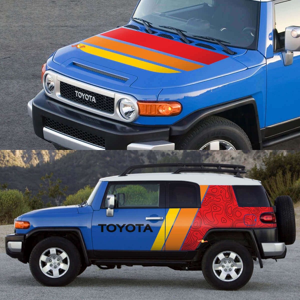 Kit de vinilos adhesivos retro de capó topográfico y gráfico lateral para Toyota FJ Cruiser