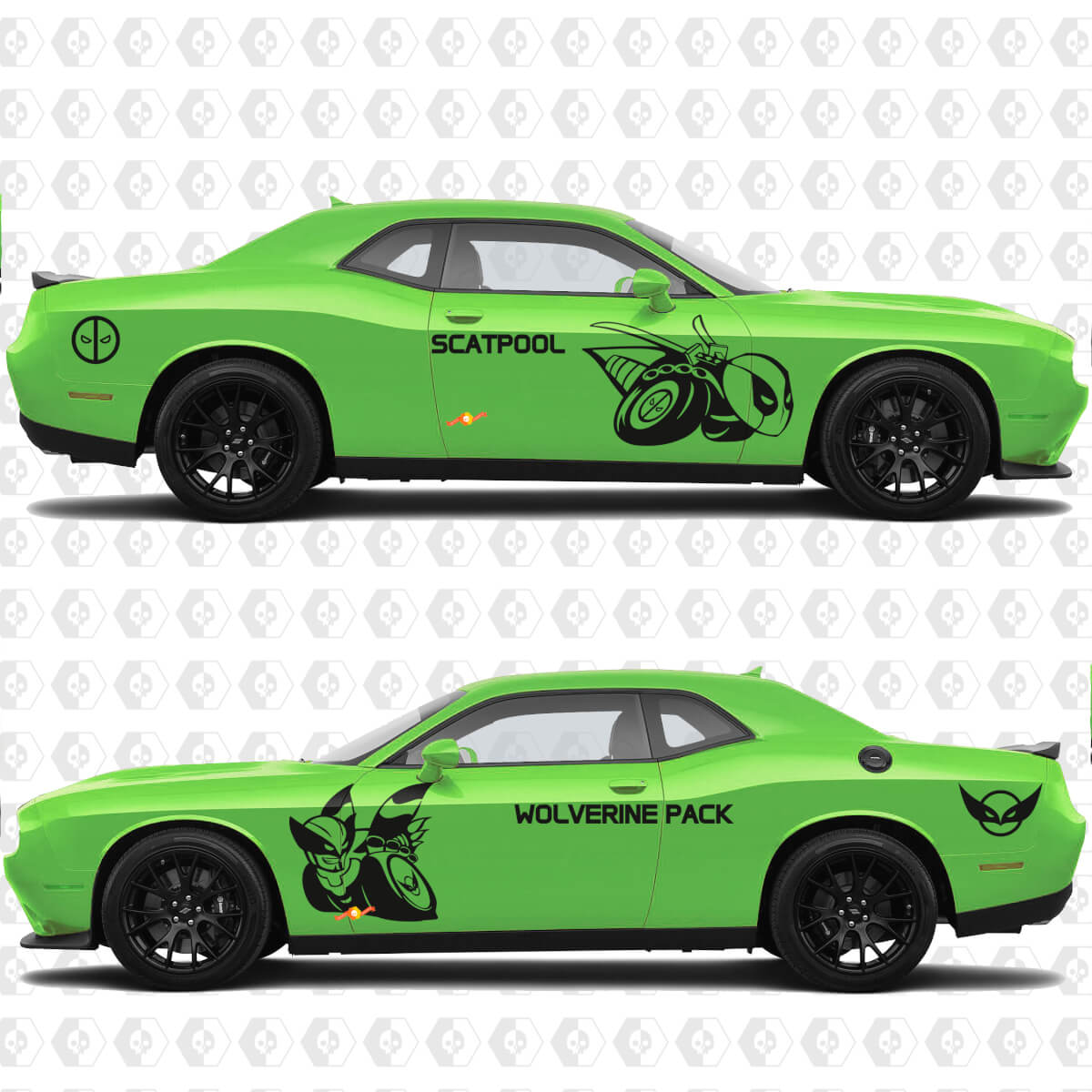 Calcomanía gráfica de vinilo lateral personalizada Scatpool o Wolverine Pack Bee para Dodge Challenger