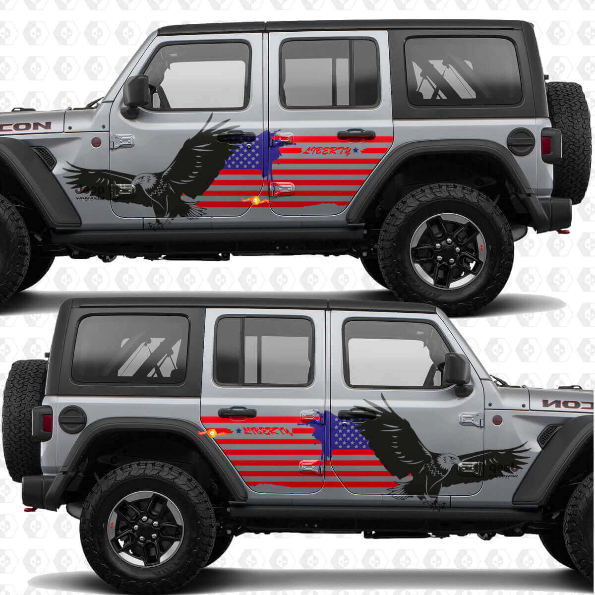 Calcomanía de vinilo de bandera patriótica de EE. UU. con águila calva para puertas laterales de Jeep Wrangler