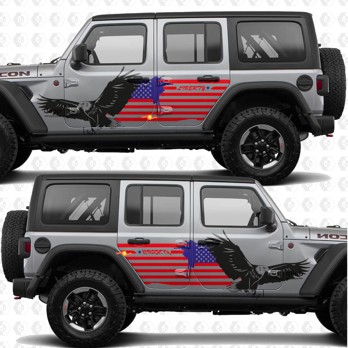 Pegatina de vinilo adhesiva para puertas laterales con águila calva patriótica de bandera de EE. UU. para Jeep Wrangler