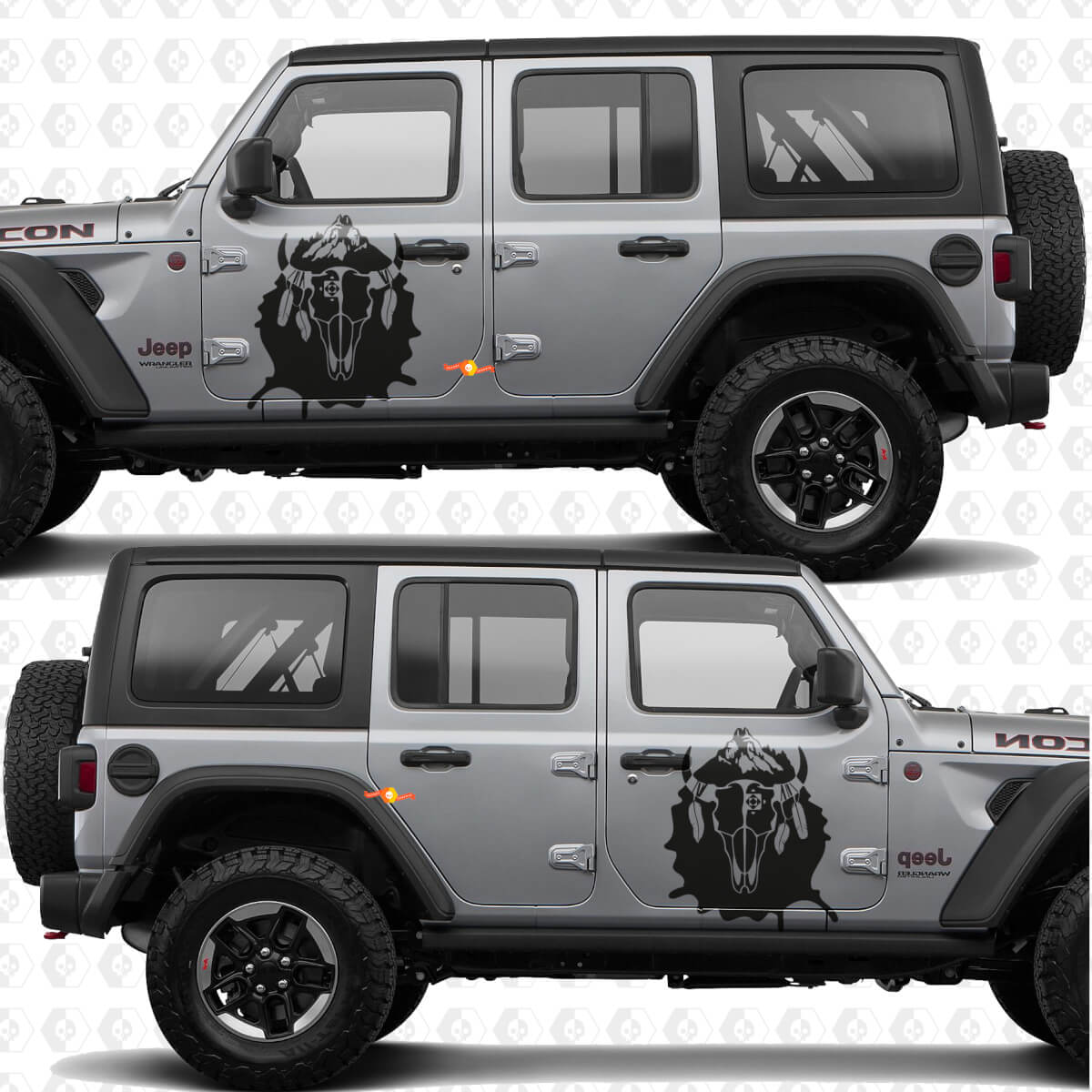 Calcomanía de vinilo para puertas laterales estilo salpicadura india con calavera de vaca para Jeep Wrangler