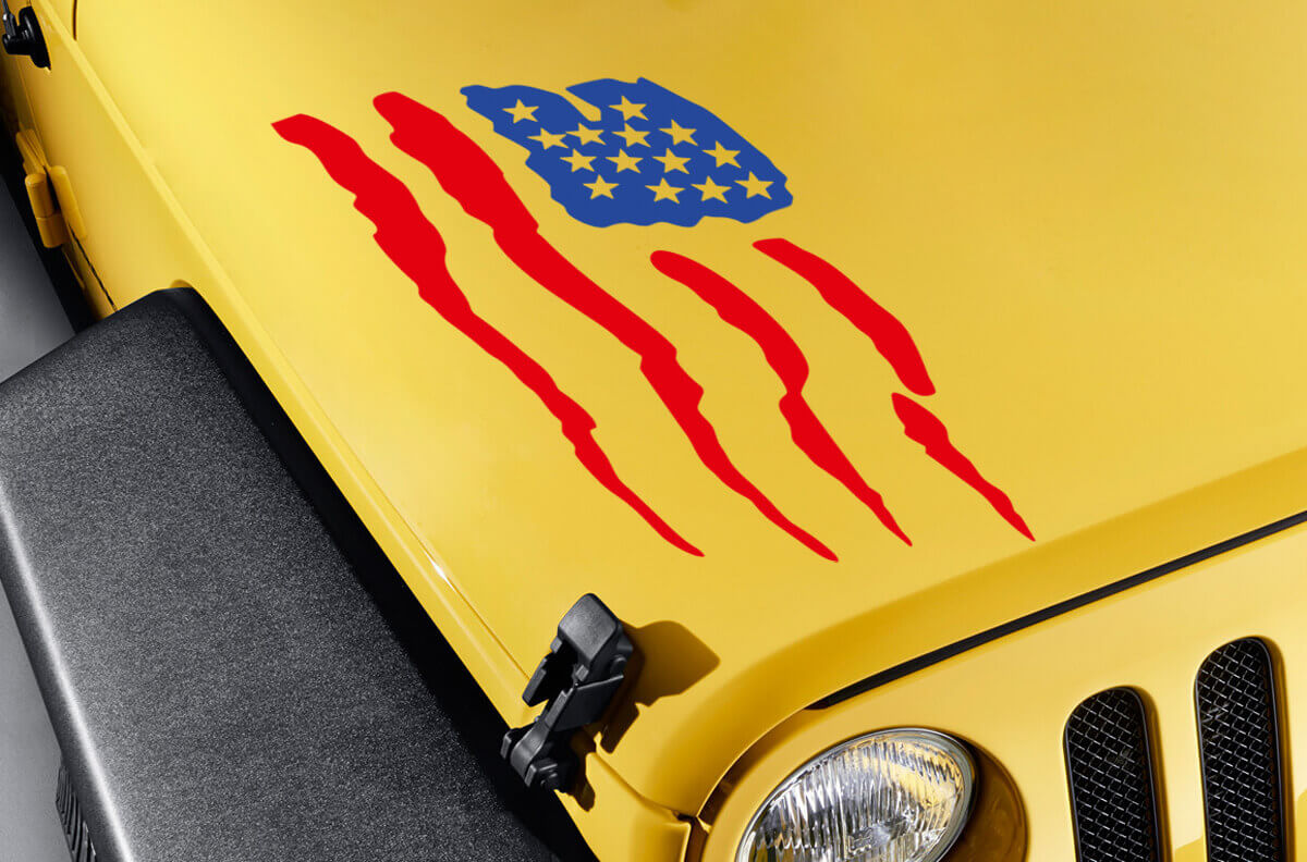 Vinilo adhesivo para capó estilo garra con bandera americana para Jeep Wrangler