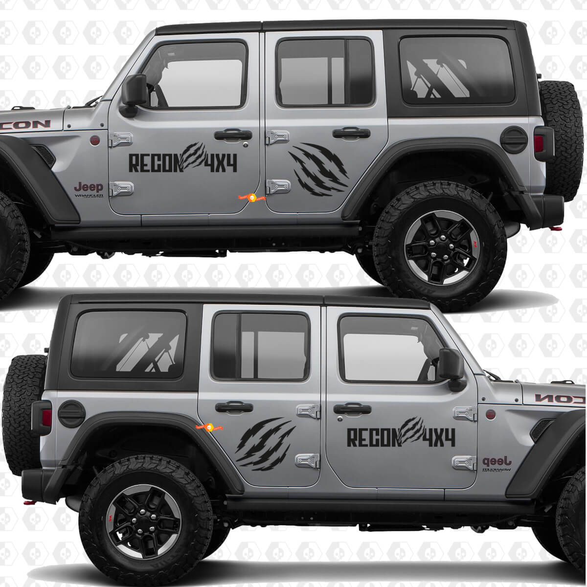 Juego de calcomanías de vinilo con marcas de garra para puertas laterales Recon 4x4 Sunrise mokap compatible con Jeep Wrangler Rubicon 4h4