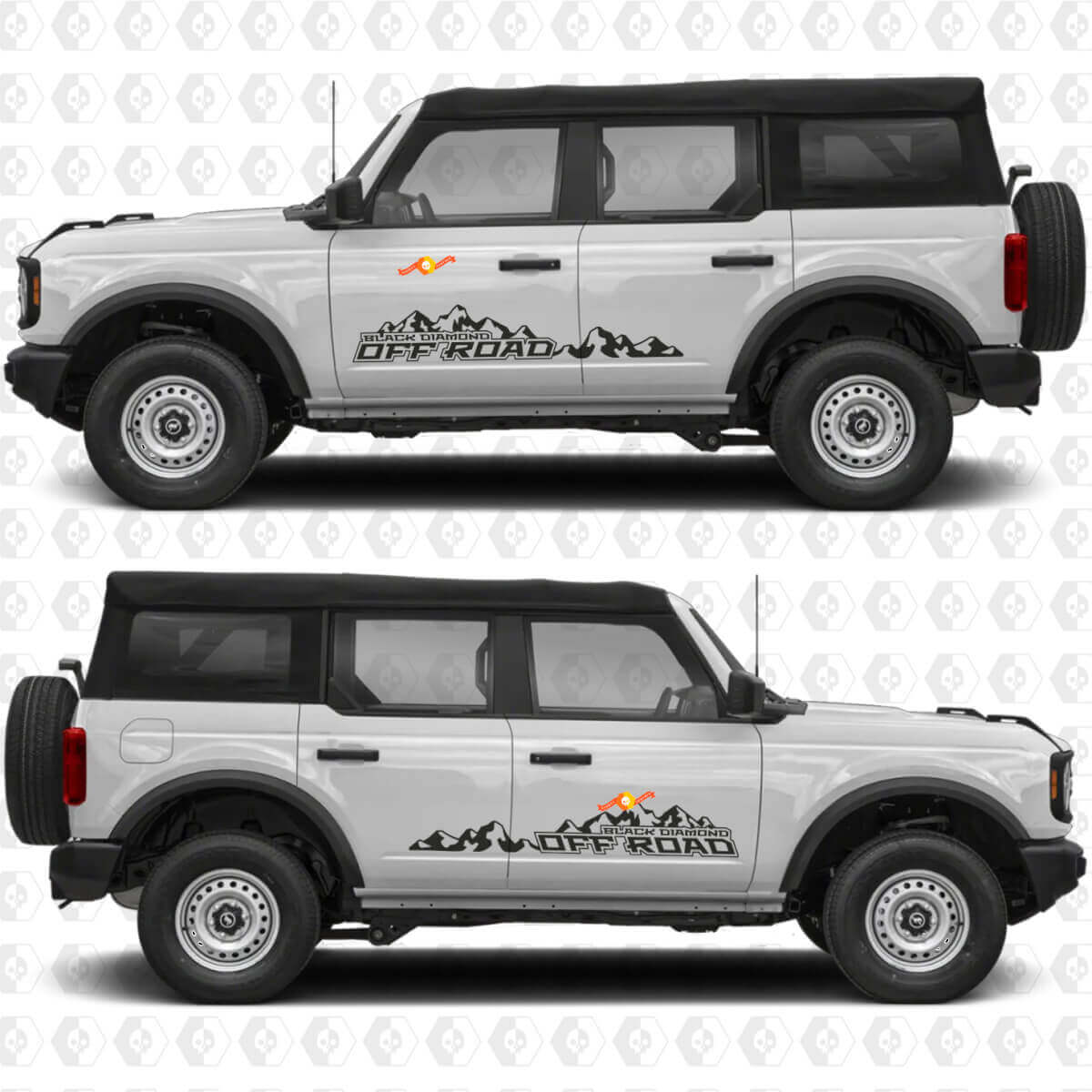 2x Gráficos adhesivos para puertas laterales 4x4 Off Road para Ford Bronco Black Diamond
