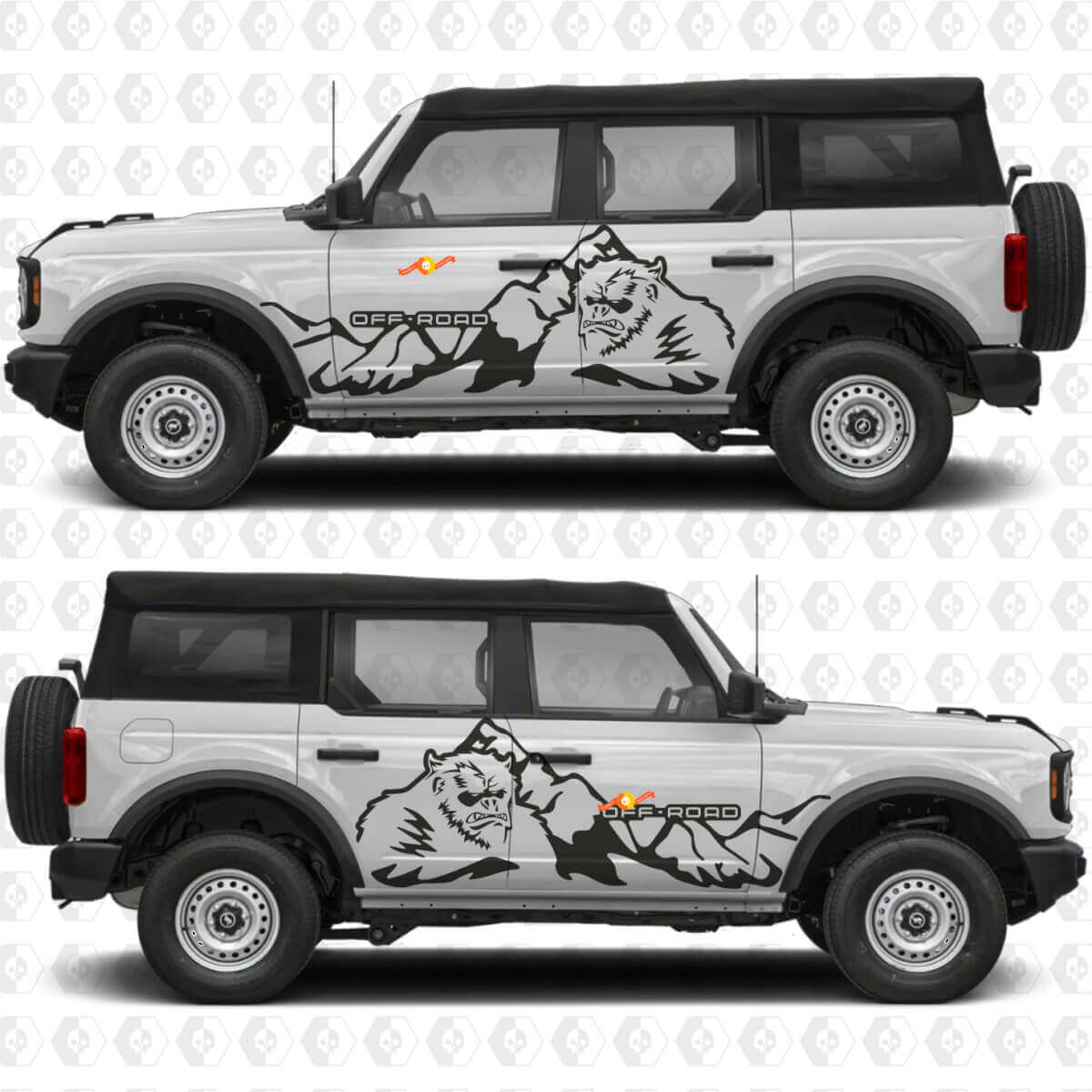 Gráficos en vinilo de puertas laterales montañosas Yeti 4x4 Off Road, adhesivo calcomanía compatible con Ford Bronco