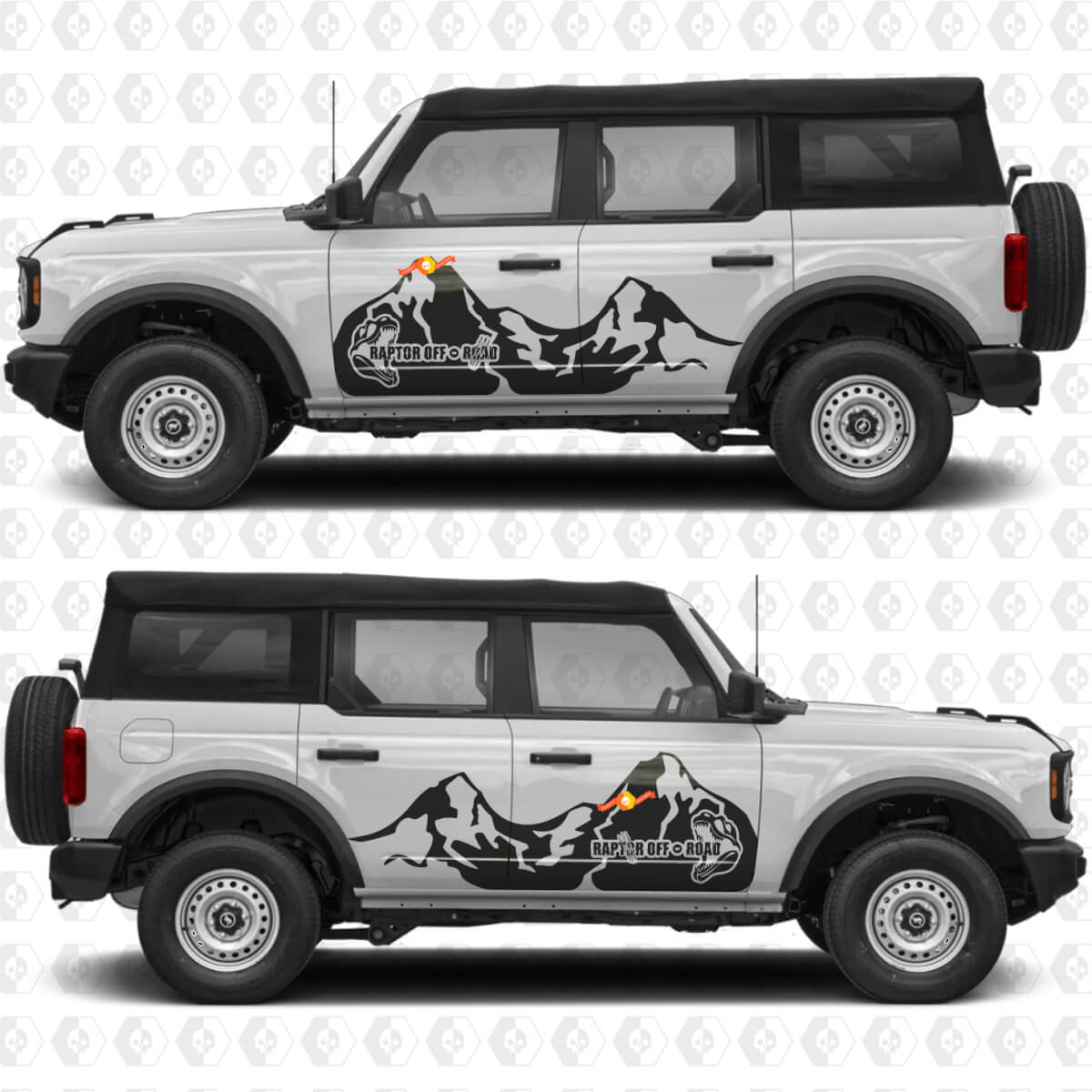 Gráficos Vinilo Calcomanía Pegatina Puertas Laterales Montañas Raptor Off Road compatible con Ford Bronco