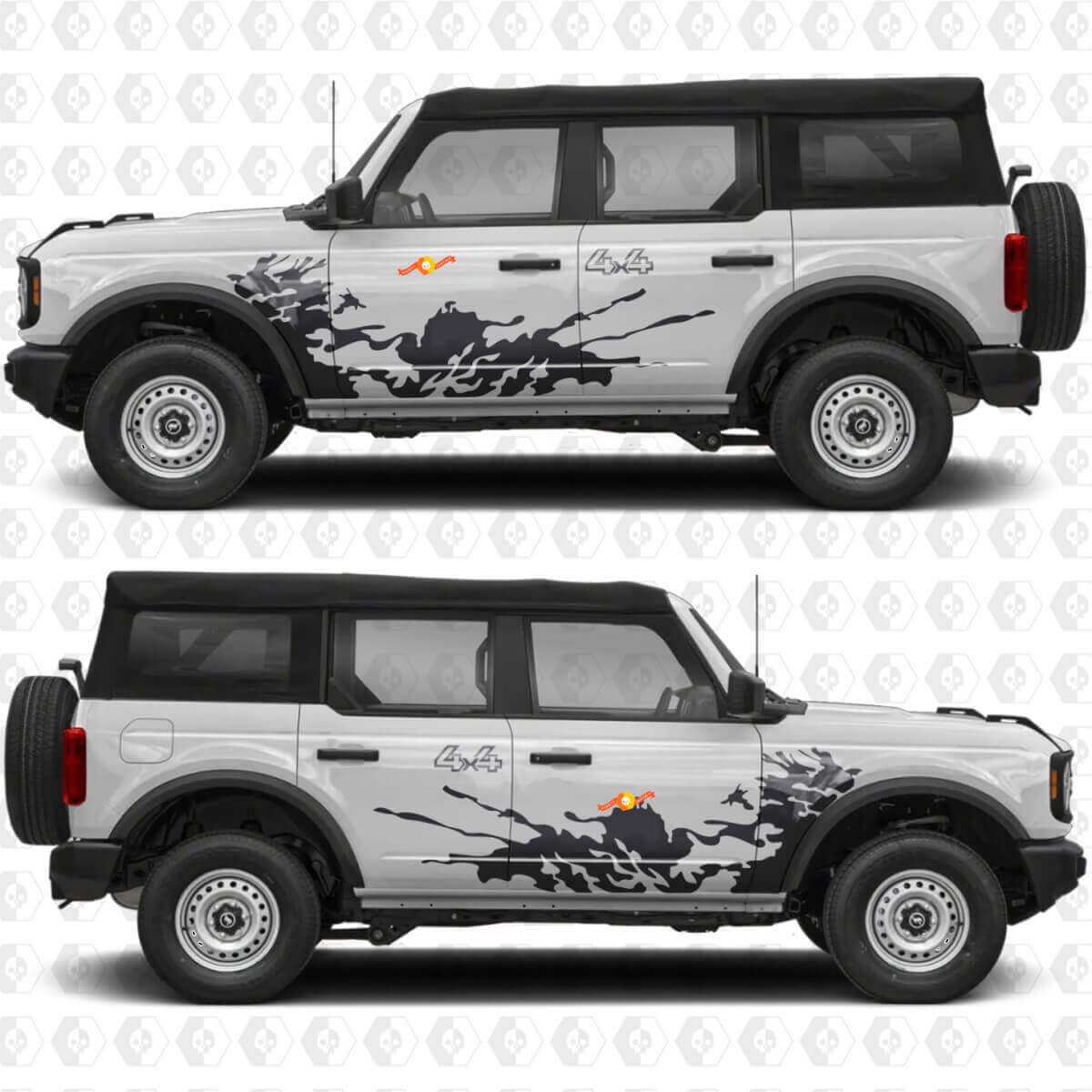 Juego de 2 Calcomanías Vinilo Laterales Antisalpicaduras Off Road 4x4 para Ford Bronco