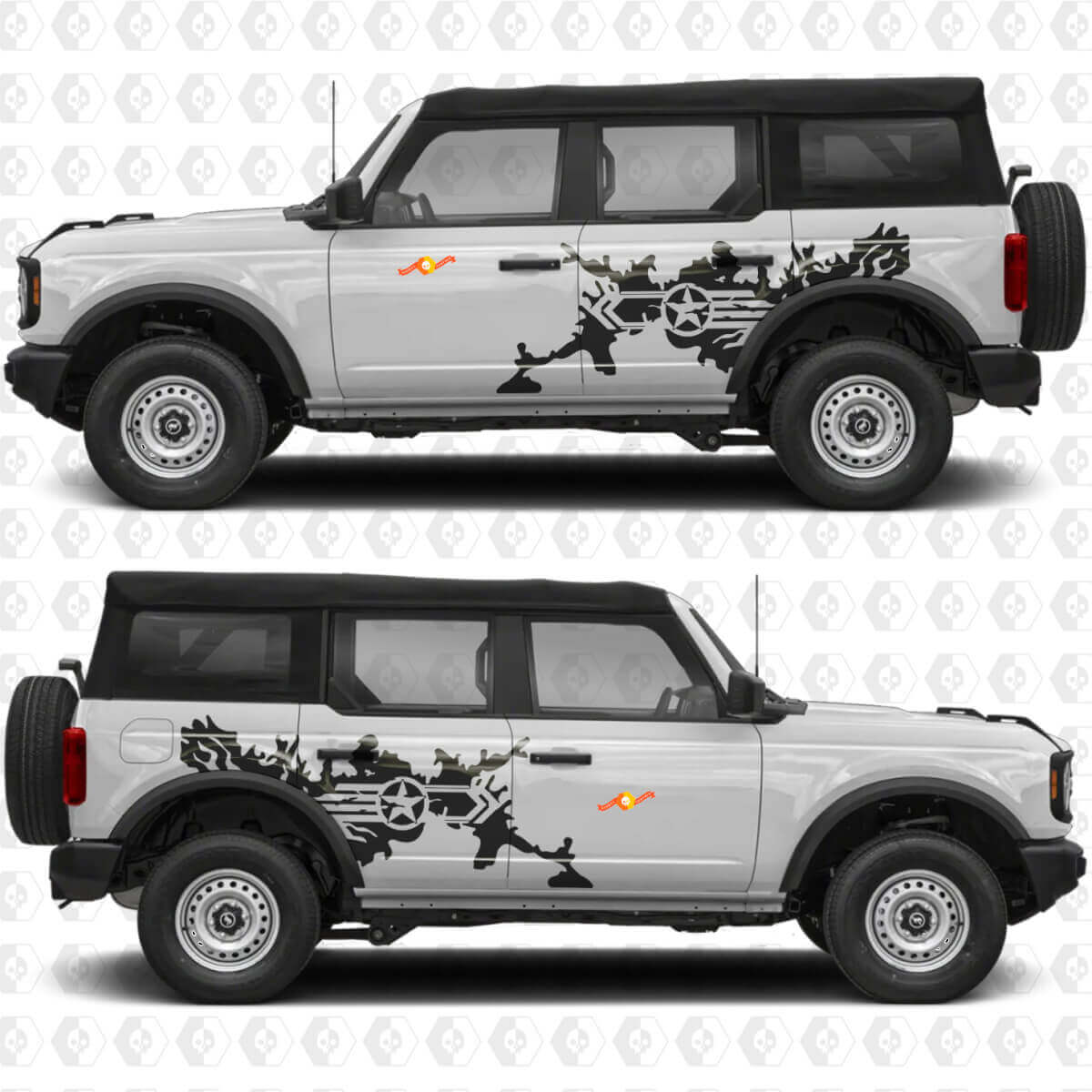 Calcomanía de vinilo con gráficos laterales Military Star Splash para puertas, compatible con Ford Bronco