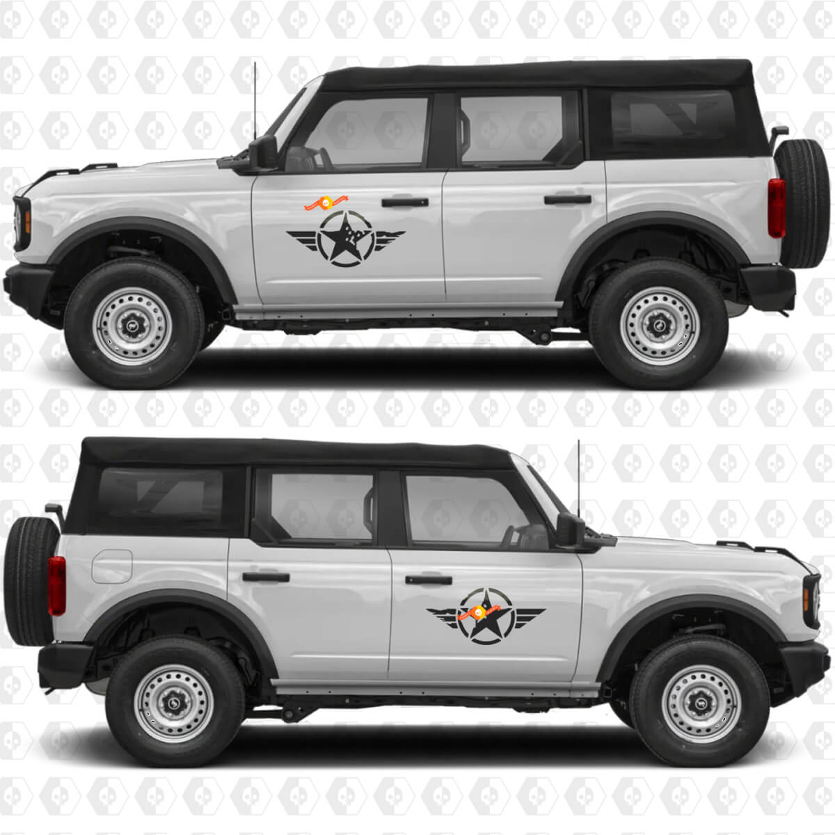 Gráficos de vinilo de puertas laterales con efecto desgastado Military Star, calcomanía adhesiva compatible con Ford Bronco