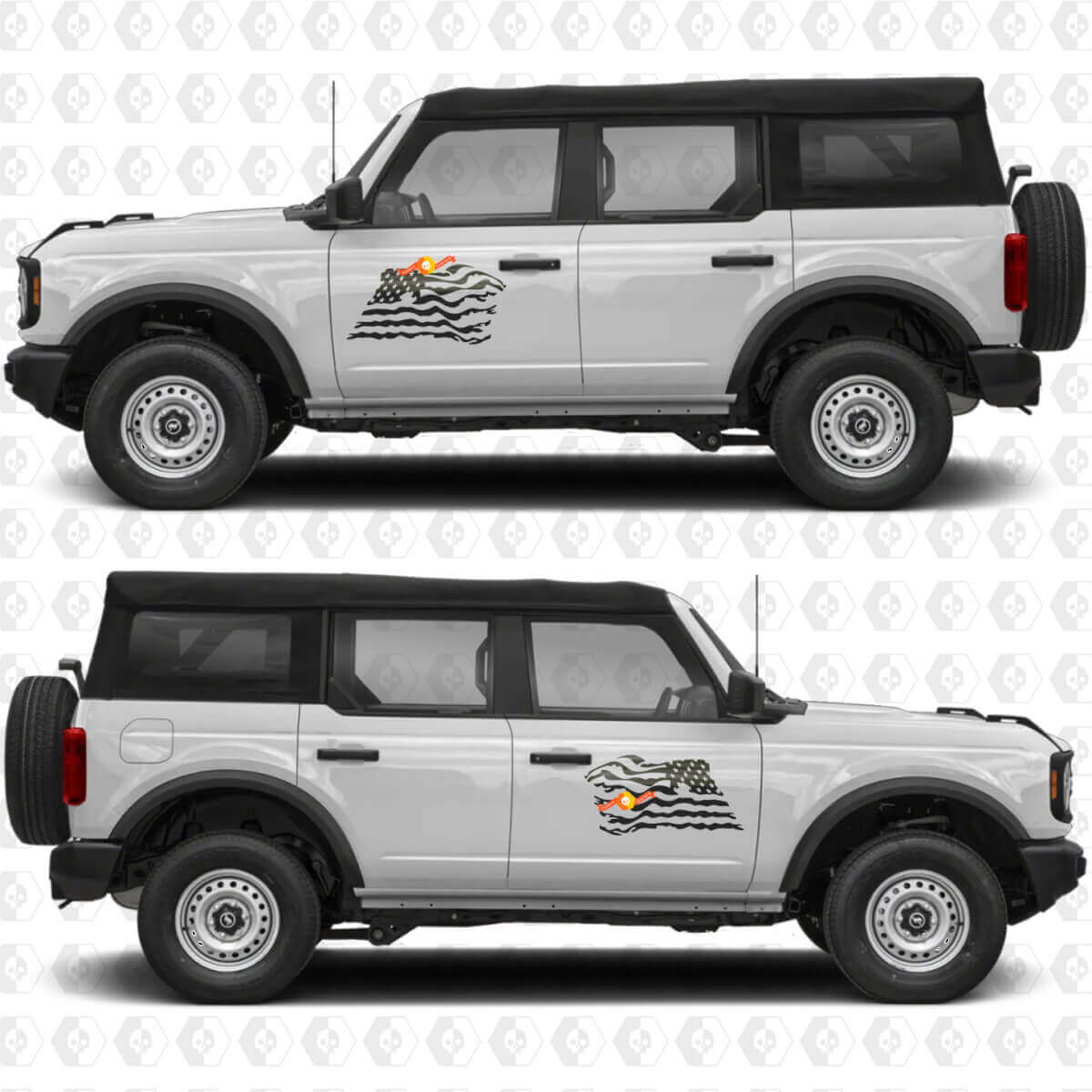 Gráficos de puertas laterales con bandera de EE. UU. EE. UU. Vinilo adhesivo calcomanía 2 compatible con Ford Bronco