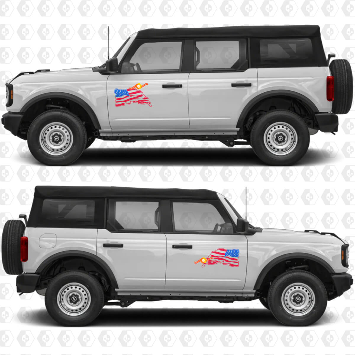 Gráficos de vinilo para puertas laterales con bandera US USA, adhesivo de 2 colores, compatible con Ford Bronco