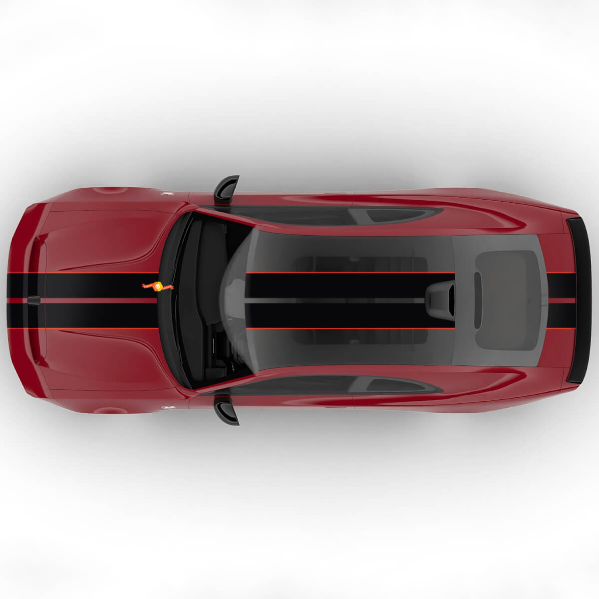 Calcomanía gráfica de vinilo de rayas centrales dobles Sixpack Rally desplazadas para capó Dodge Charger Daytona