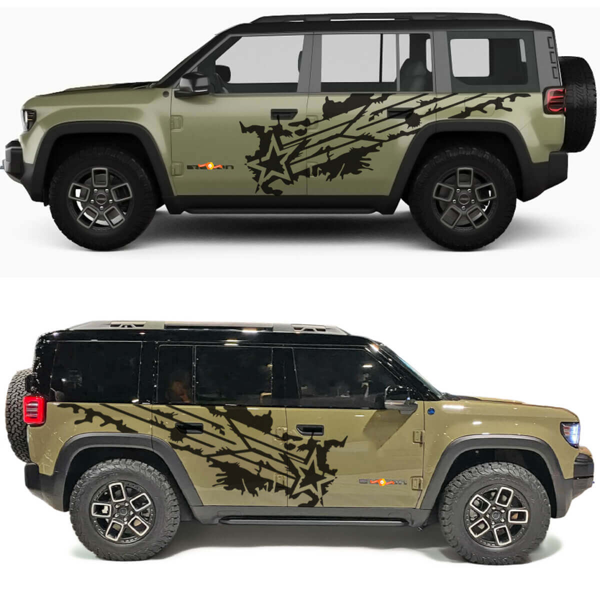 Calcomanía de vinilo para puertas laterales Military Star Splash para Jeep Recon