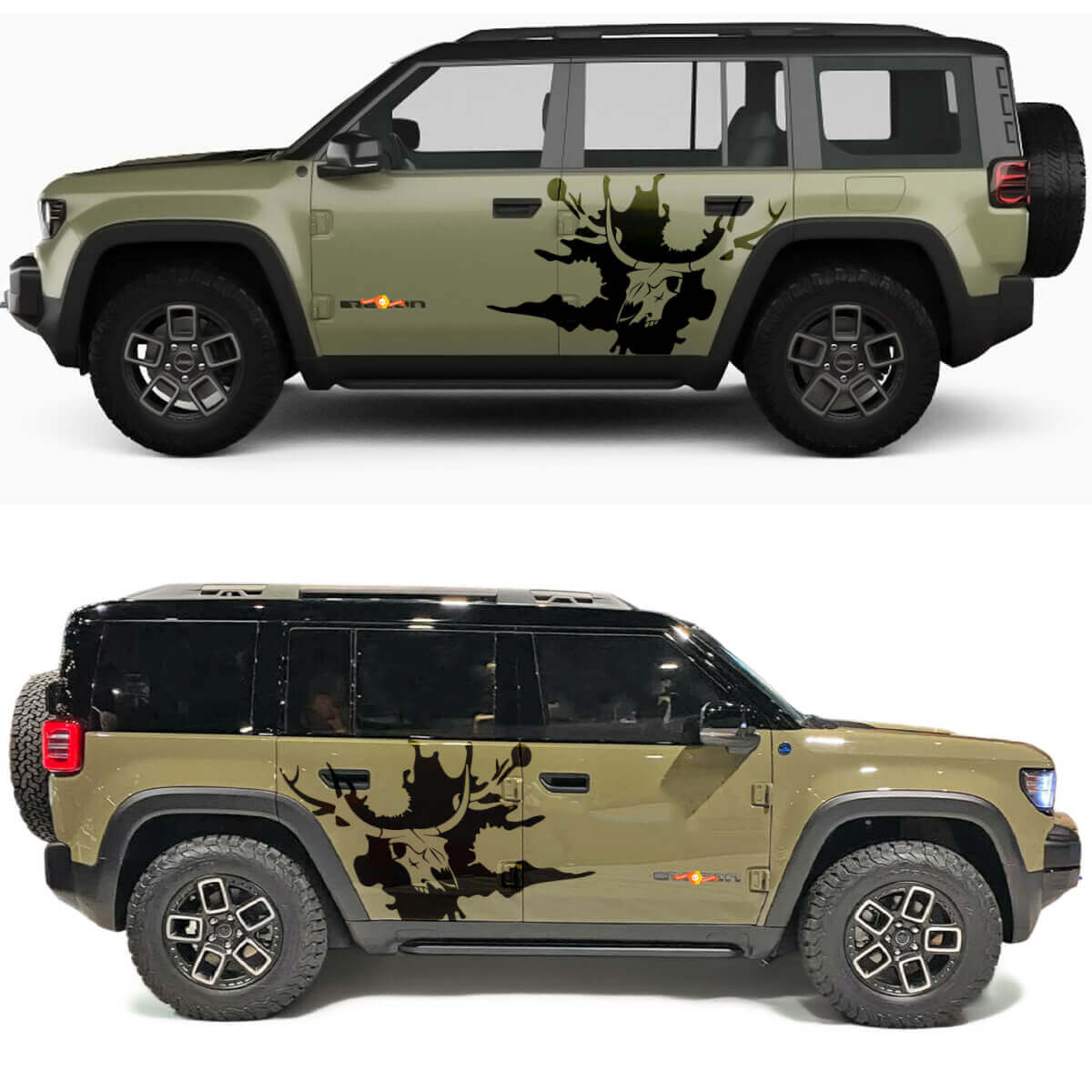 Calcomanía de vinilo de puertas laterales con diseño de ciervo calavera para Jeep Recon