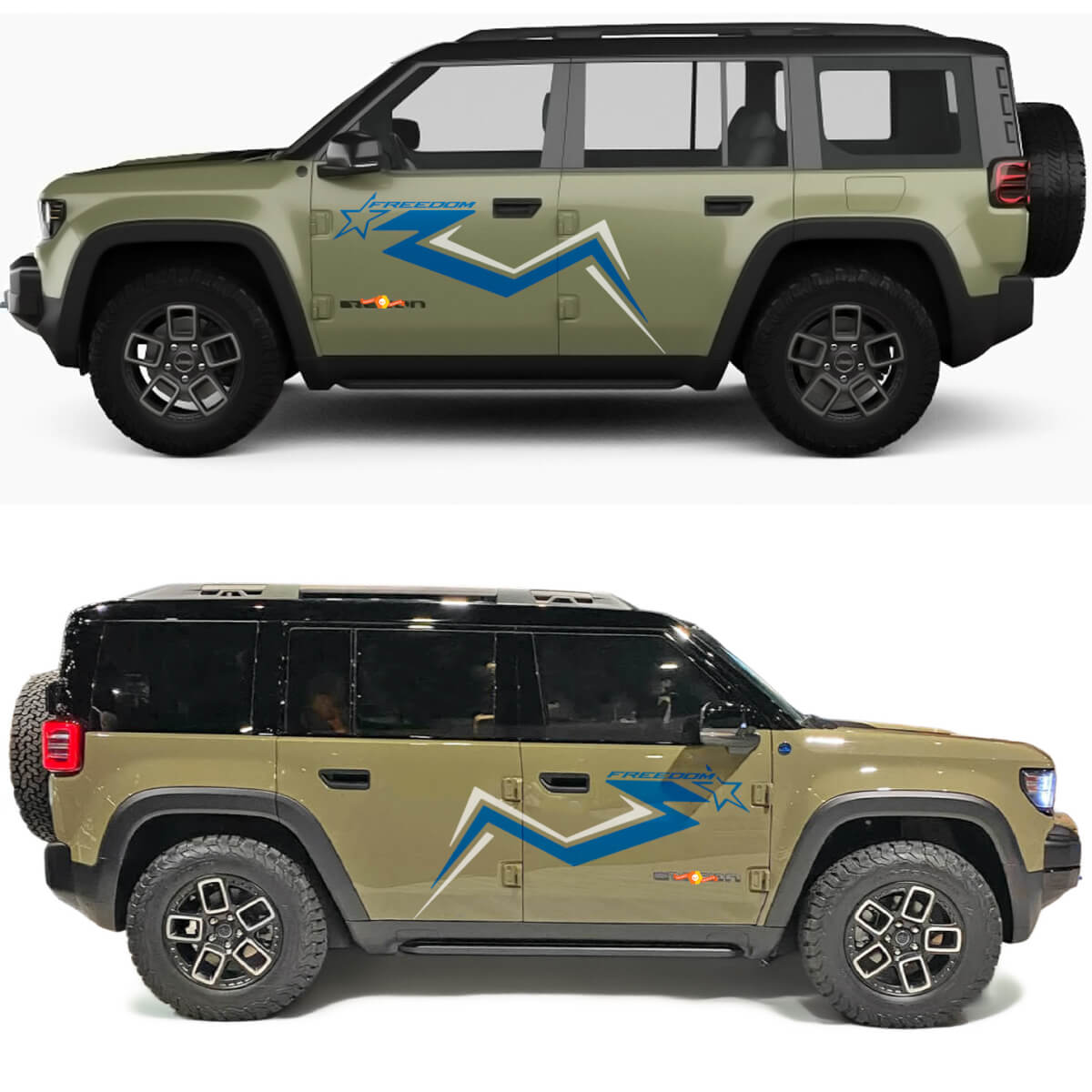 Calcomanía de vinilo línea azul delgada Freedom Star para puertas laterales Jeep Recon