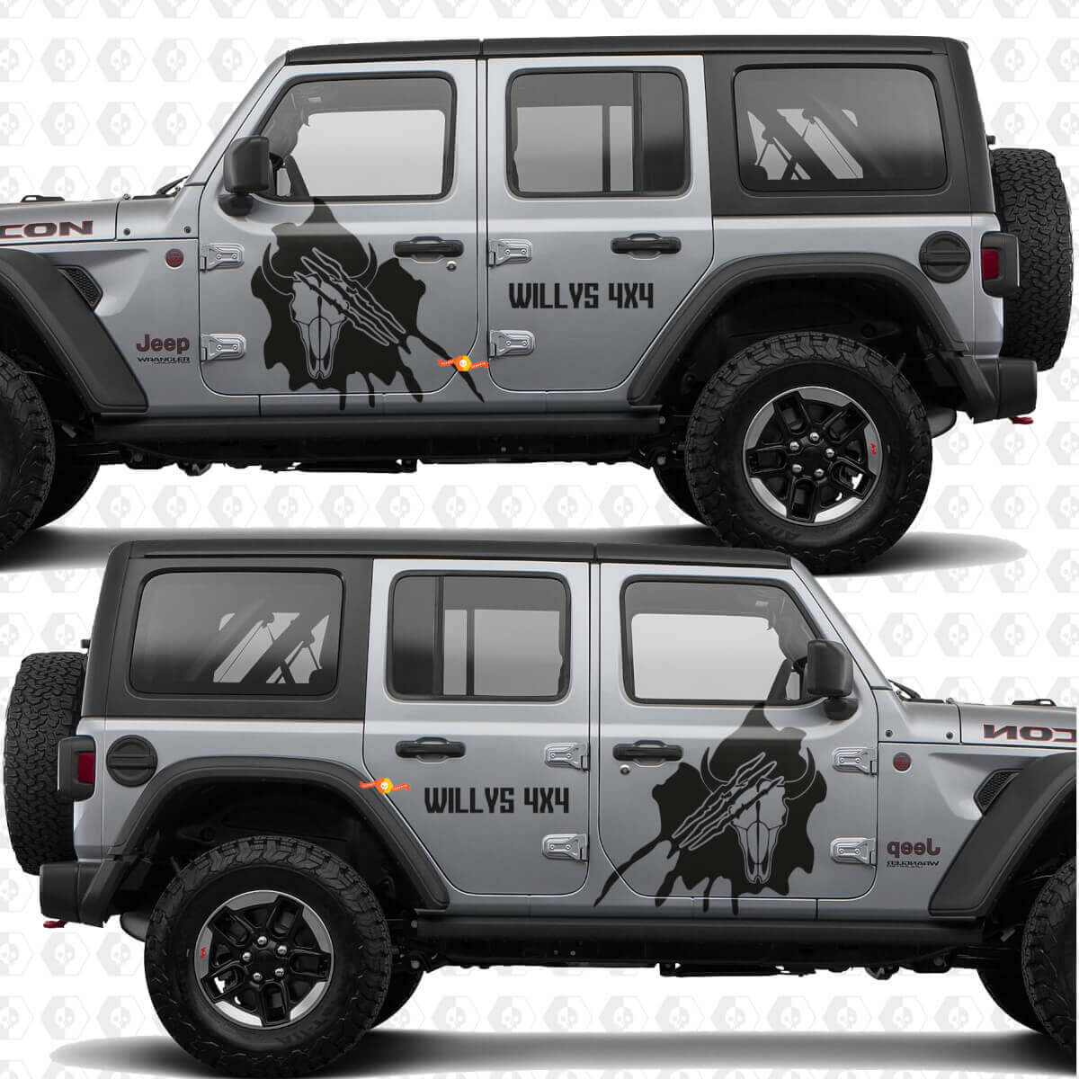 Calcomanía adhesiva de vinilo de puertas laterales con diseño de calavera y marcas de garra 4x4 compatible con Jeep Wrangler