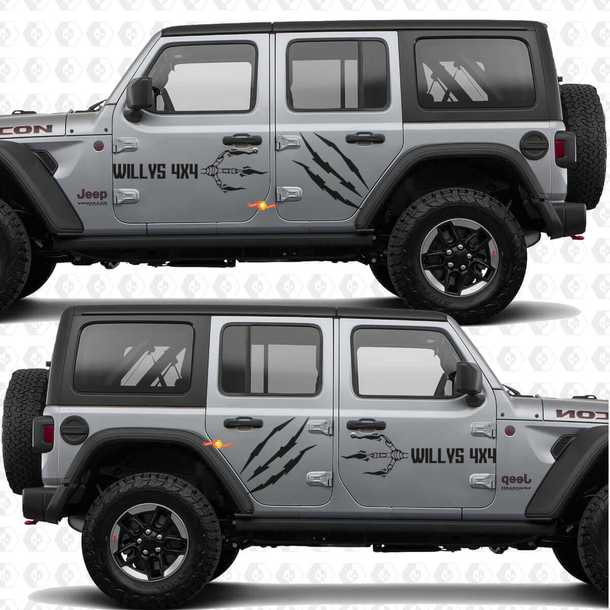 Calcomanía de vinilo con marcas de garra 4x4 para puertas laterales Willys, compatible con Jeep Wrangler