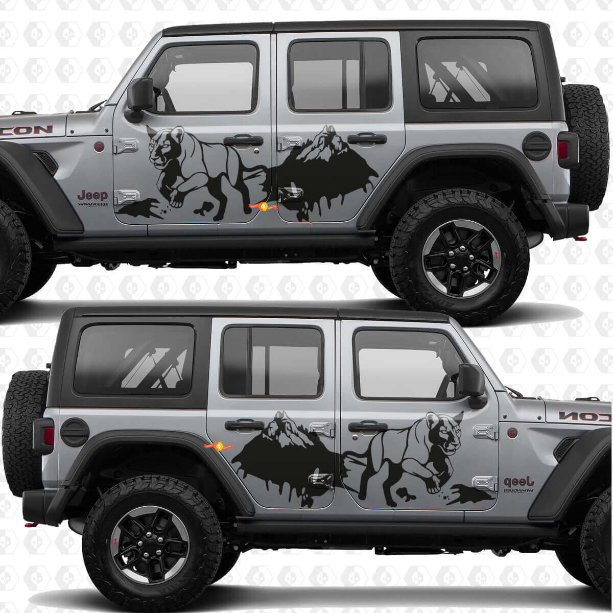 Calcomanía de vinilo para puertas laterales Cougar Mountains Splash, compatible con Jeep Wrangler