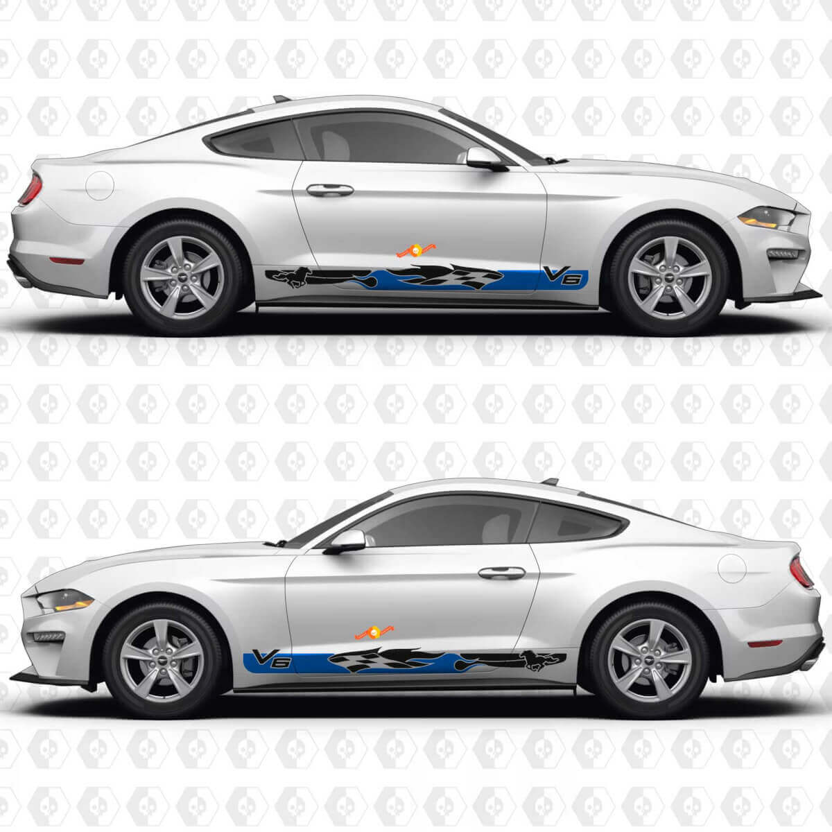 Vinilos adhesivos para panel lateral de puerta inspirados en bandera de cuadros para Mustang V6 Ford Mustang